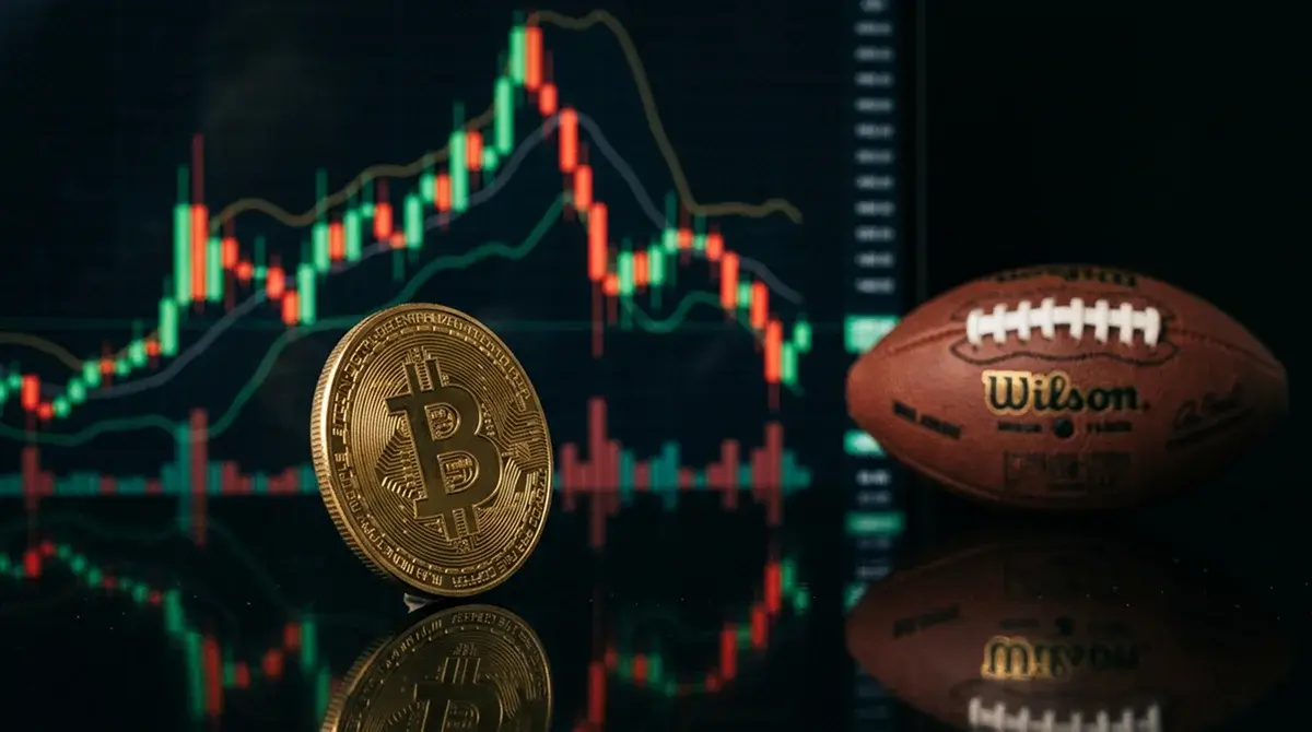 Bitcoin price volatility chart overlaid with NFL betting bankroll impact