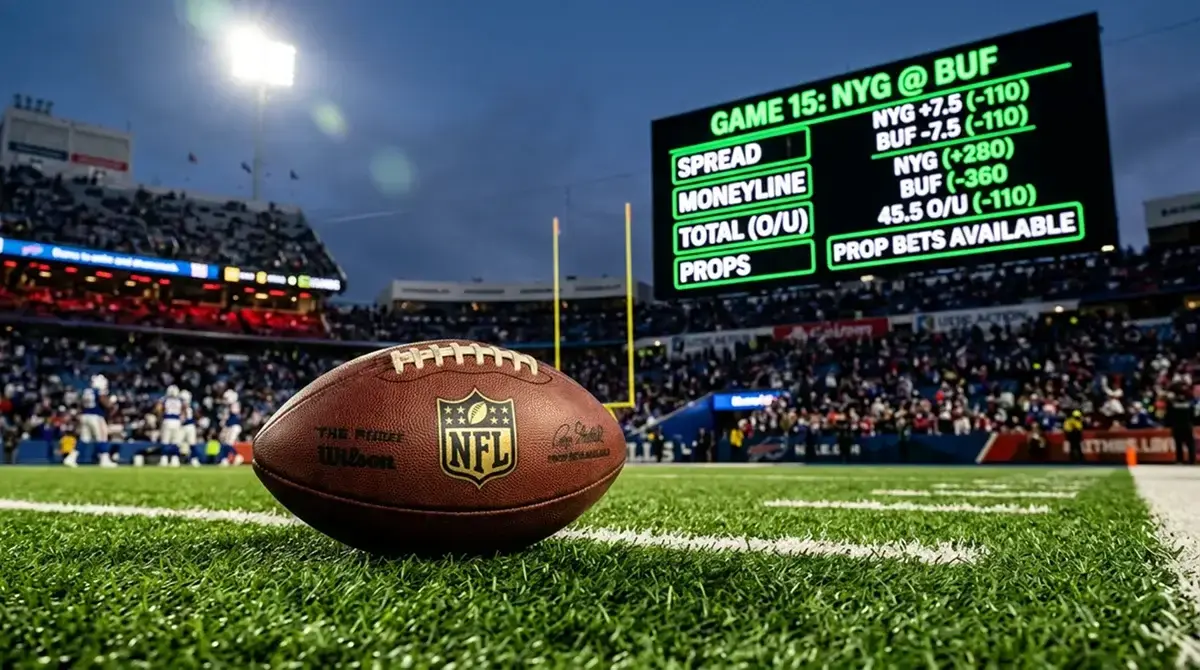 NFL American football field with a crypto bet slip overlay showing spread and parlay options