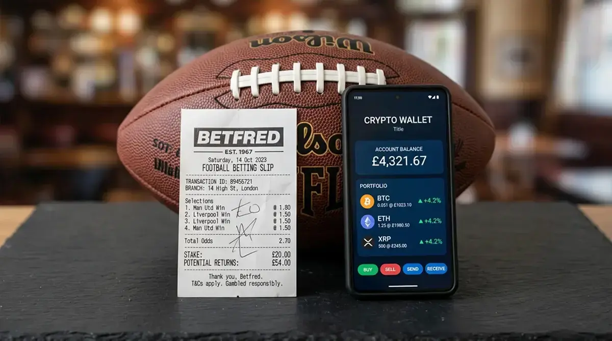 Side-by-side comparison of crypto and traditional UK sportsbook interfaces for NFL betting