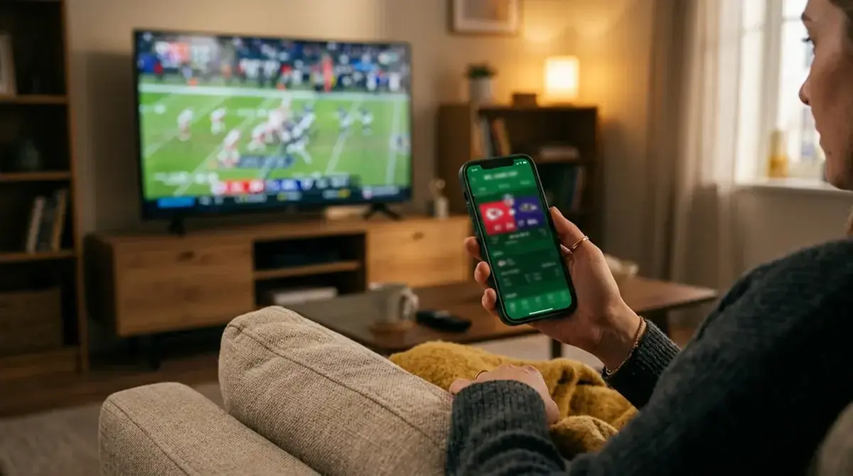Smartphone showing crypto NFL sportsbook interface for UK mobile betting